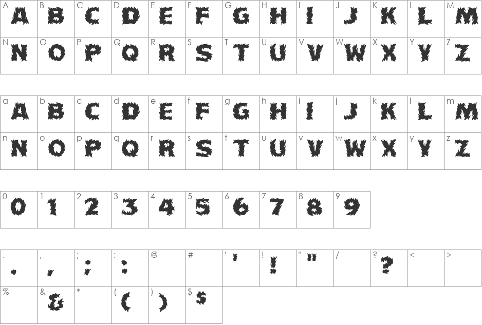 Grave 1 font character map preview