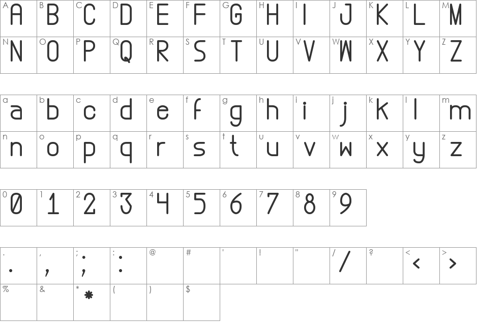 Abstrec tfb font character map preview