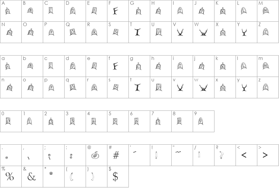 Graveyard font character map preview