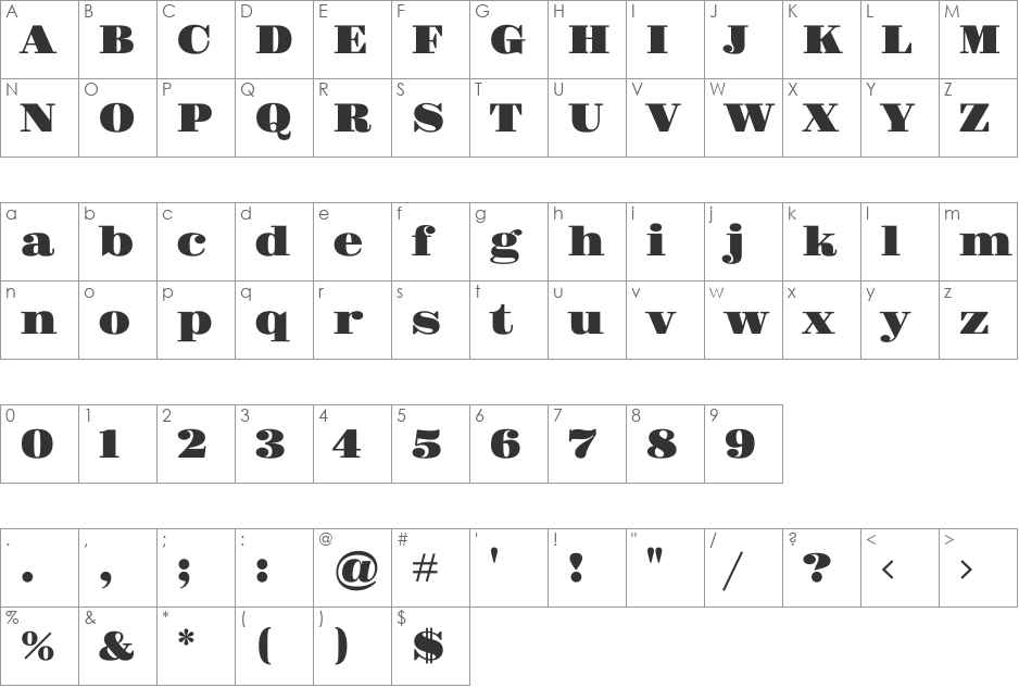 Gravitas One font character map preview