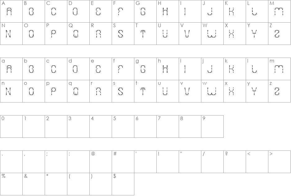 gravitation font character map preview