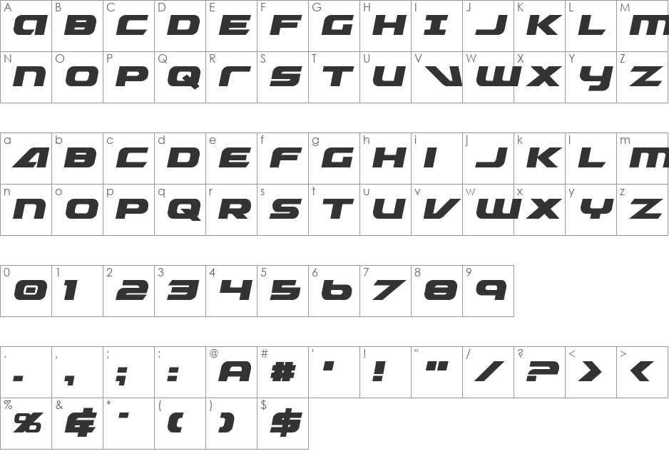 Graymalkin font character map preview