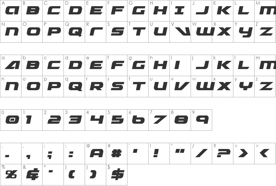 Graymalkin Compact font character map preview