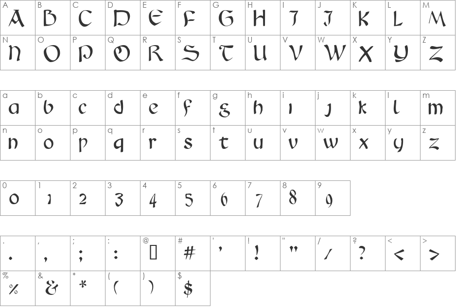 Graz font character map preview