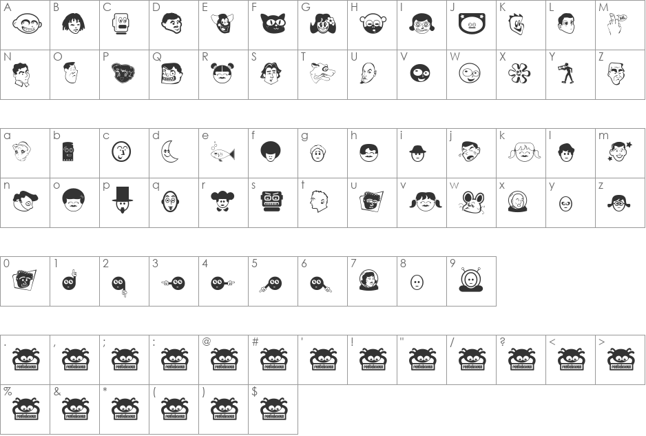Great Head font character map preview