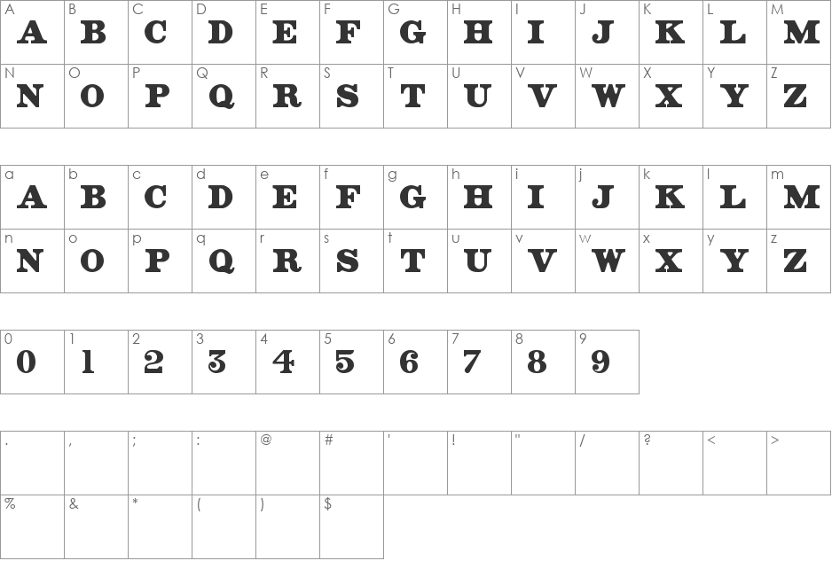 Great Western Way font character map preview