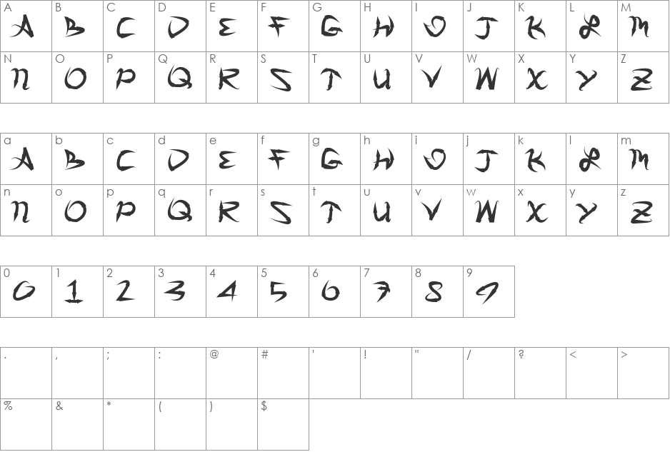 GreatArrows font character map preview
