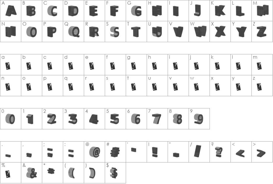 GreaterShadow font character map preview