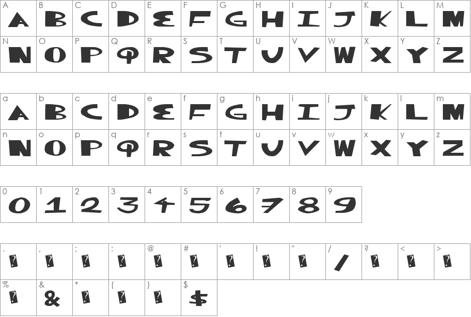 GreatSplunk font character map preview
