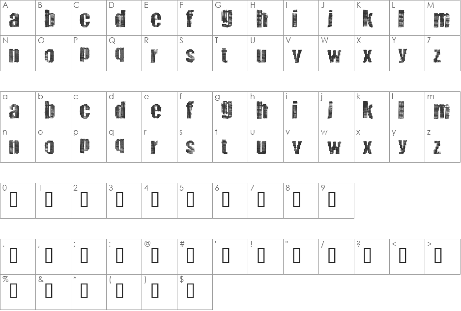 GreatVengeance font character map preview