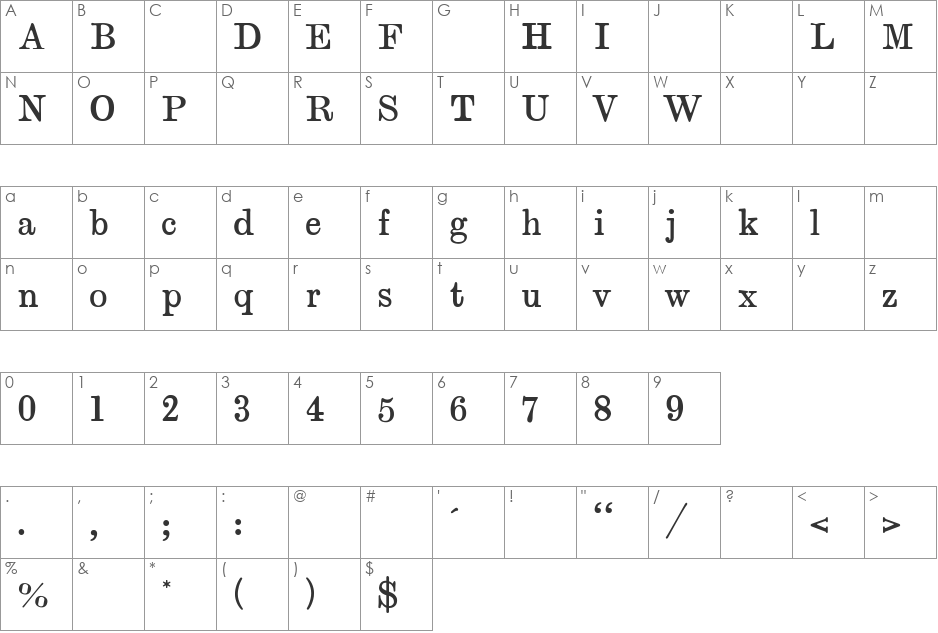 grebe font character map preview