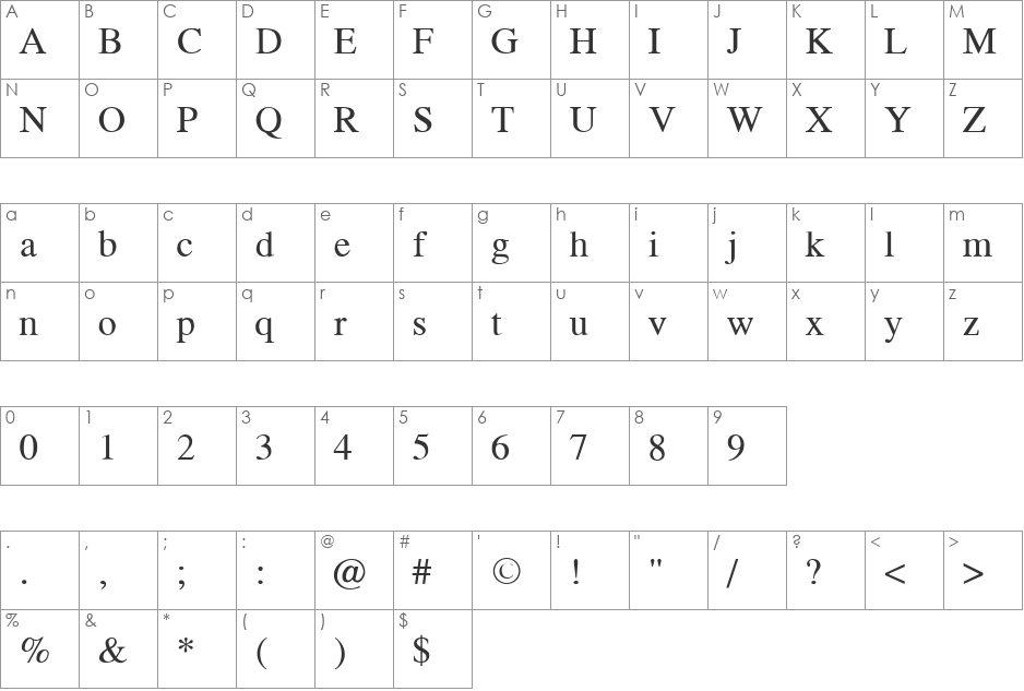 Greco Light SSi font character map preview