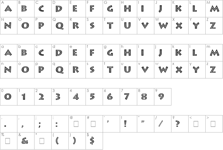 Greek Diner Inline TT font character map preview