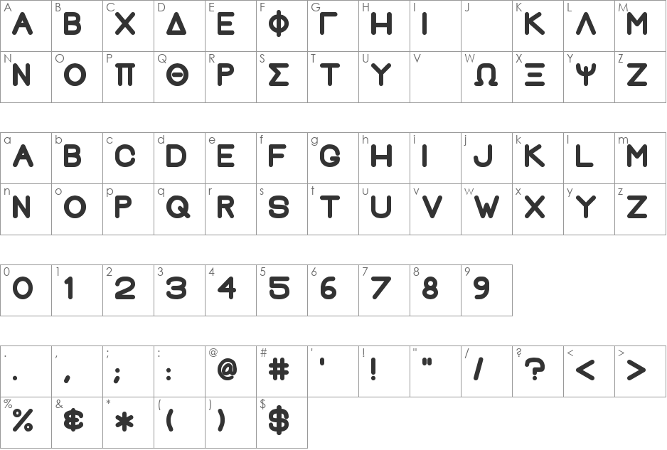 Greek House Fat font character map preview