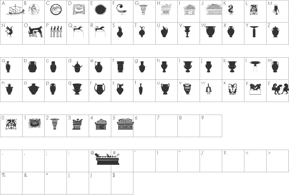 GreekArt font character map preview