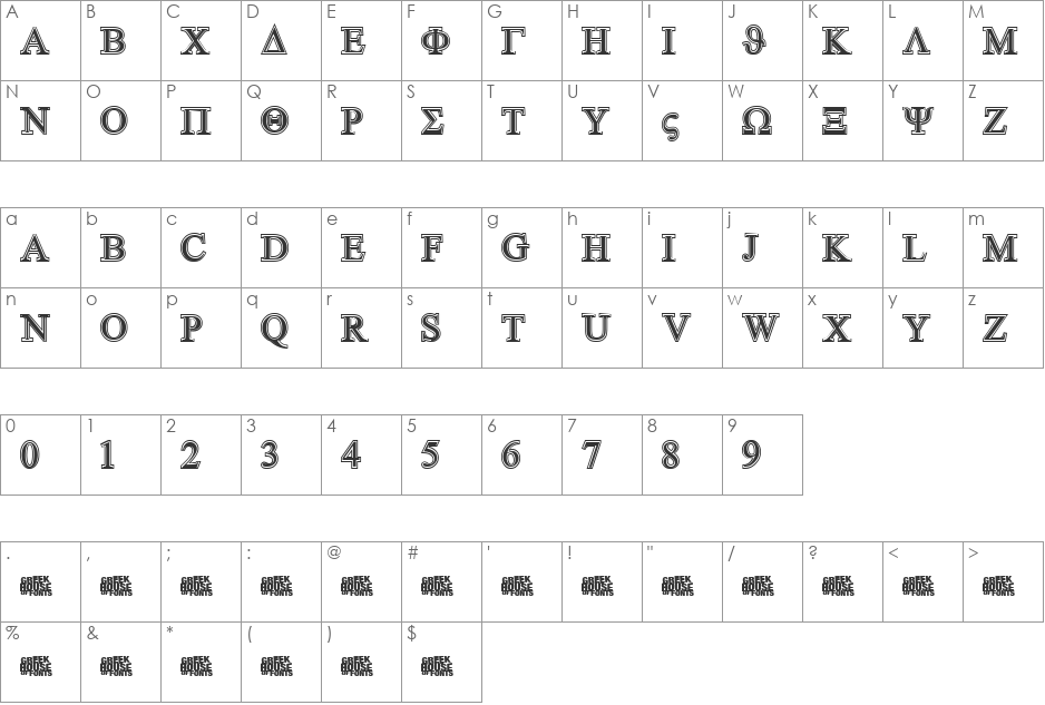 GreekHouseSymbolized font character map preview