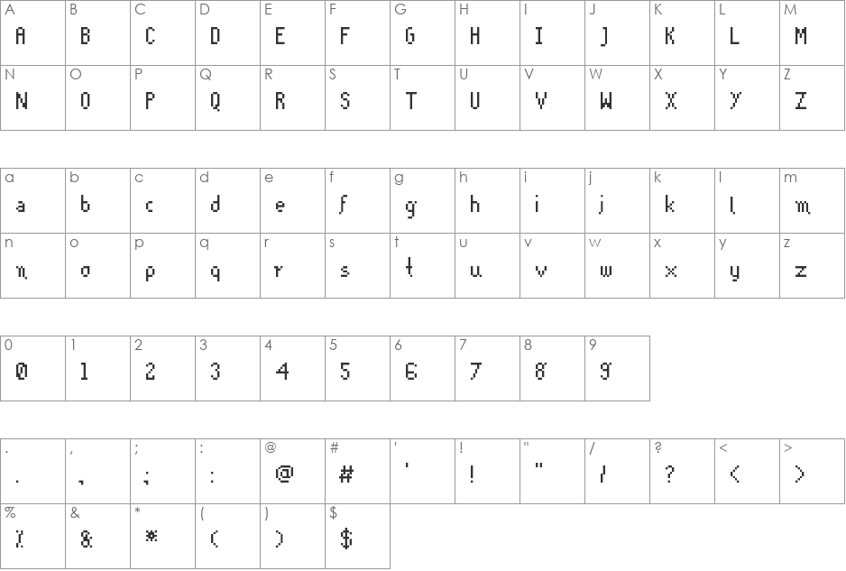 Greekpixi font character map preview