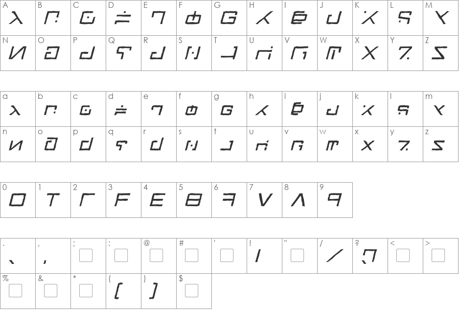 Green Martian font character map preview