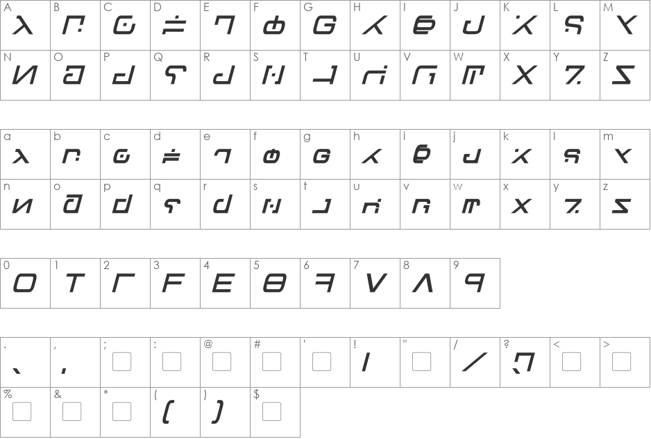 Green Martian font character map preview