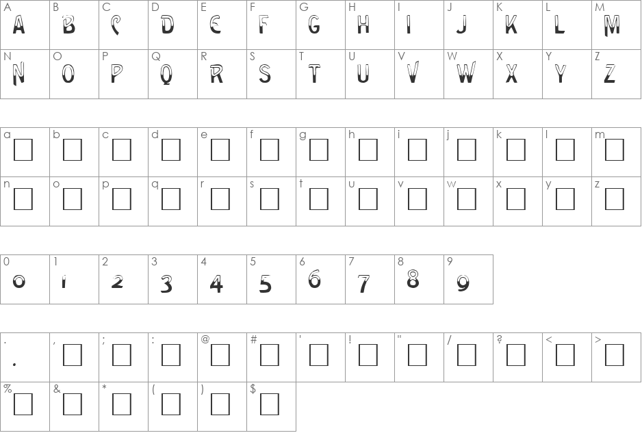 GreenCaps Caps:001.001 font character map preview