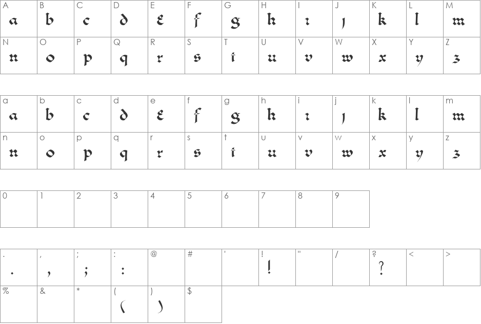 Greenowi font character map preview