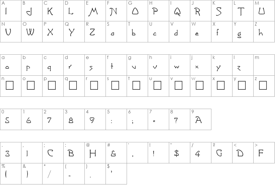 Greeting font character map preview
