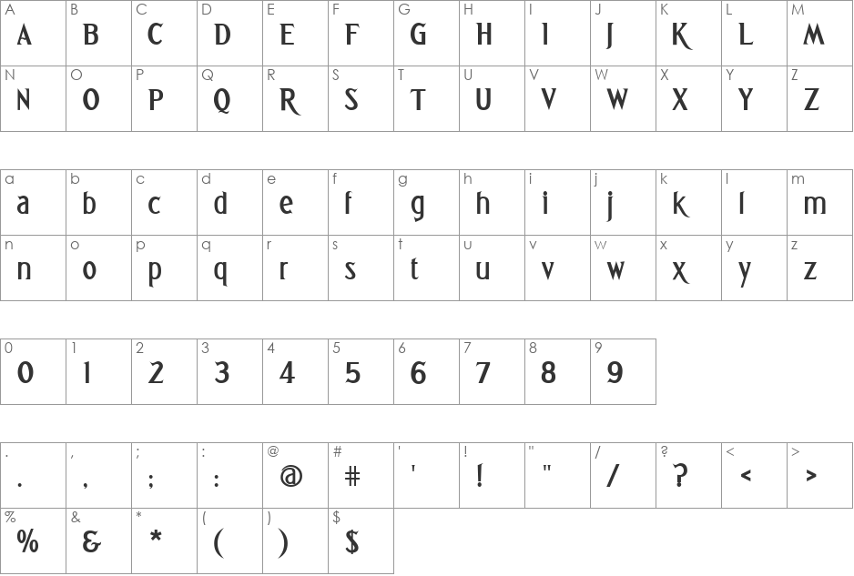 Greetings font character map preview