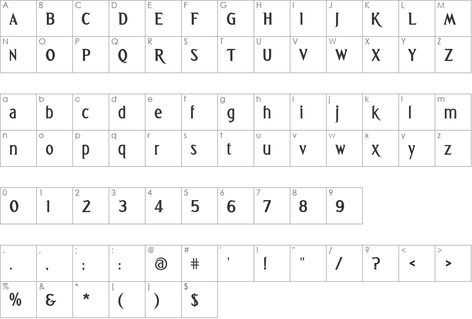 Greetings Bold font character map preview