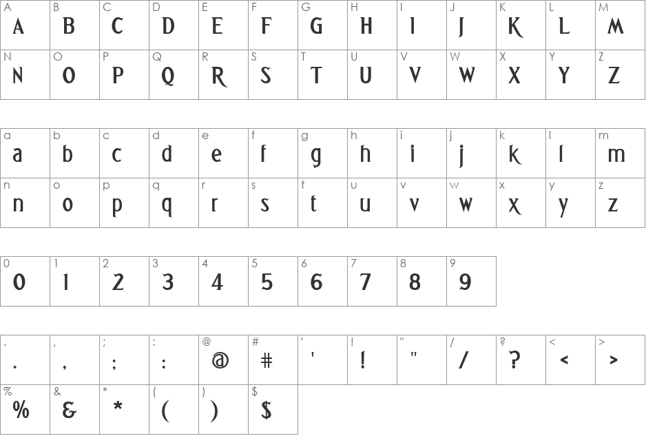 Greetings Bold font character map preview