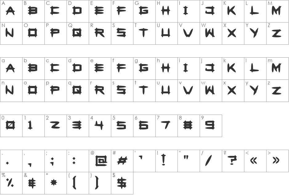Greghor II font character map preview