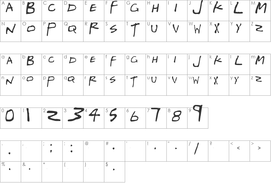 Gregor Miller's Friends Font font character map preview