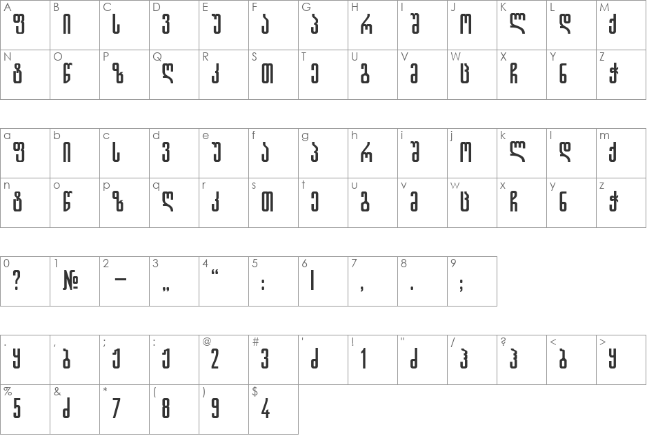 Gremi From GSH font character map preview