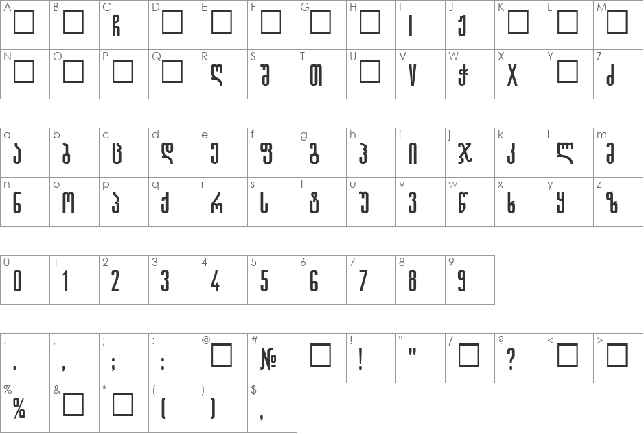 Gremi Mtavr font character map preview