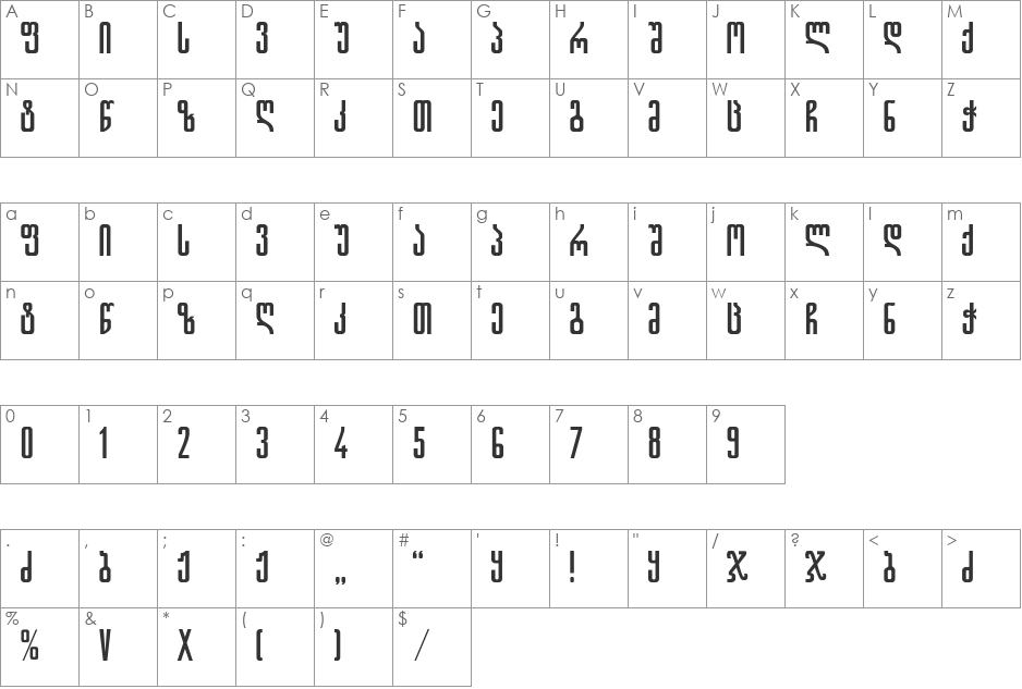 Gremi TD font character map preview