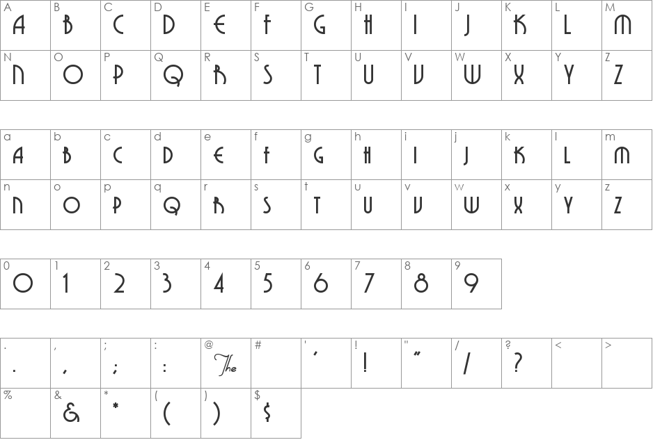 Grenadier font character map preview