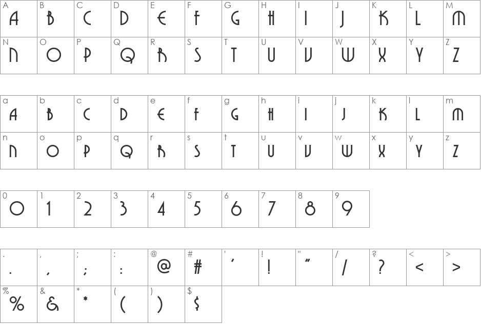 Grenadier NF font character map preview