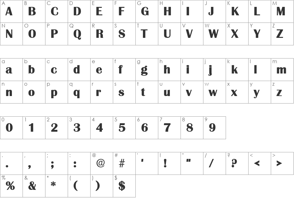 Grenoble Heavy SF font character map preview