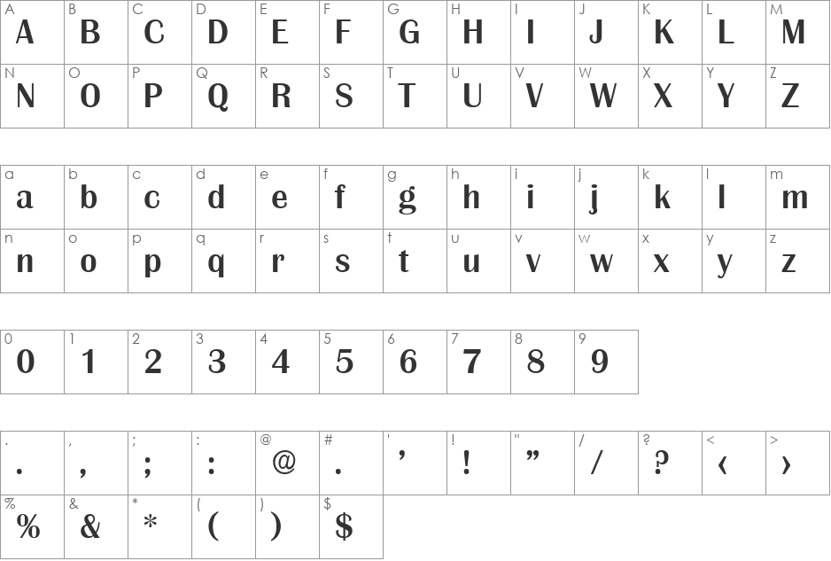 Grenoble-Serial-Medium font character map preview