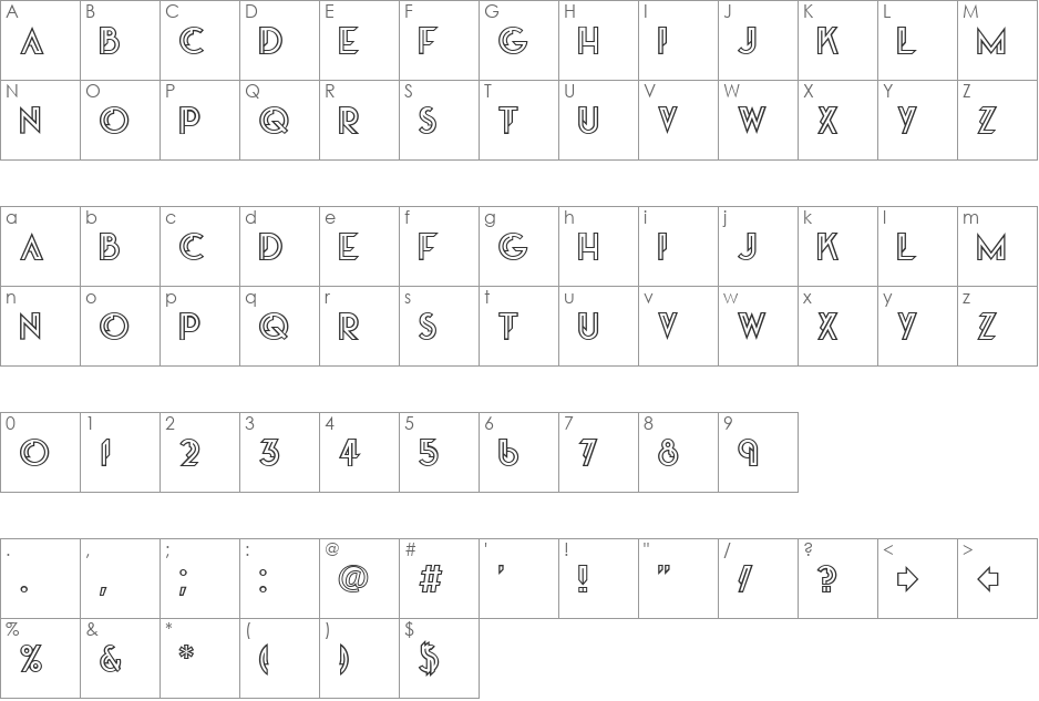 Greta font character map preview