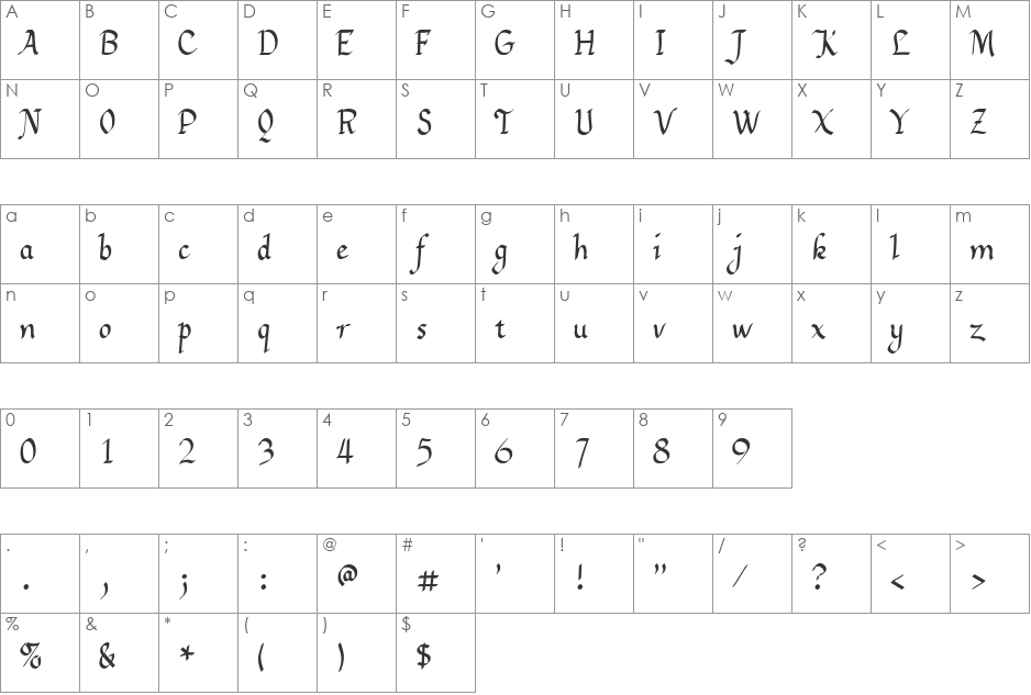 GretchenHello font character map preview