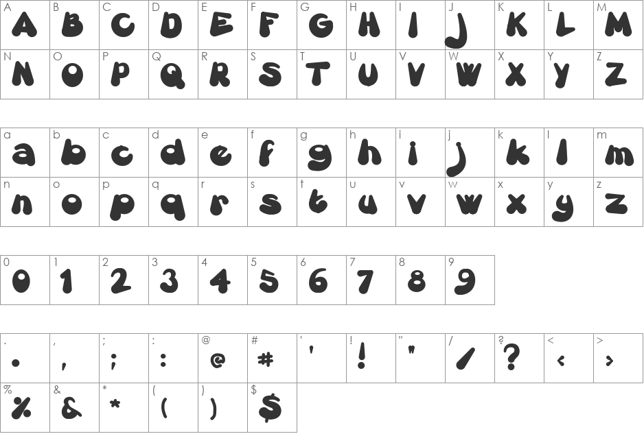 Gretoon font character map preview