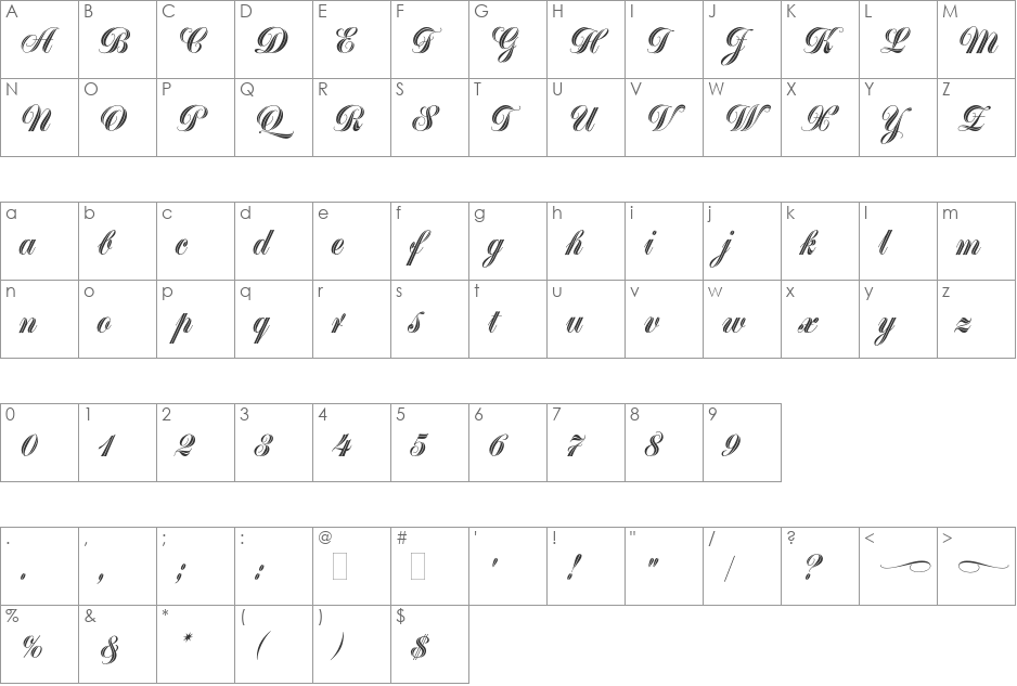Greyton Script font character map preview