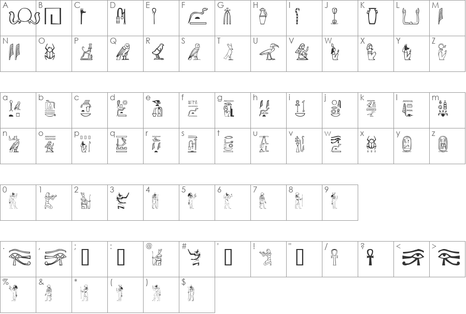 Greywolf Glyphs font character map preview