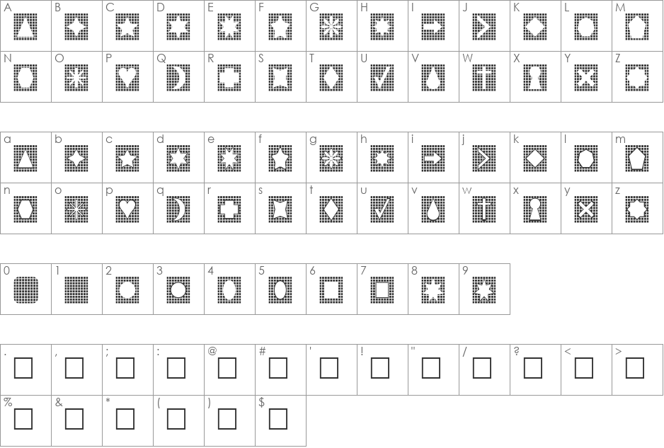 Grids n Things font character map preview