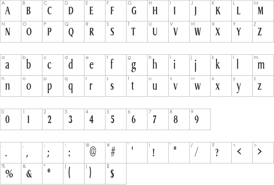 GriffonCondensed font character map preview