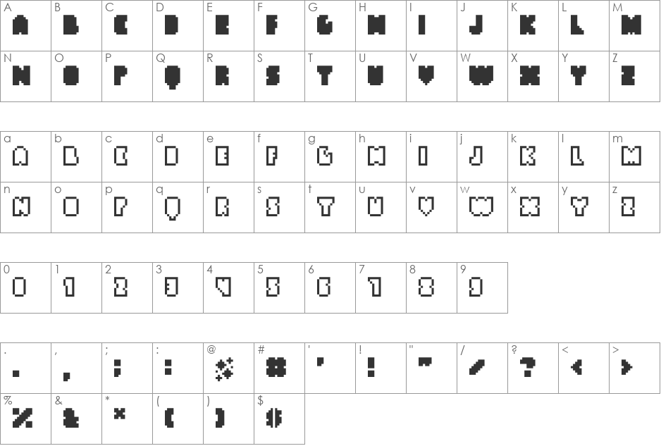 ApplyBeefShadow font character map preview