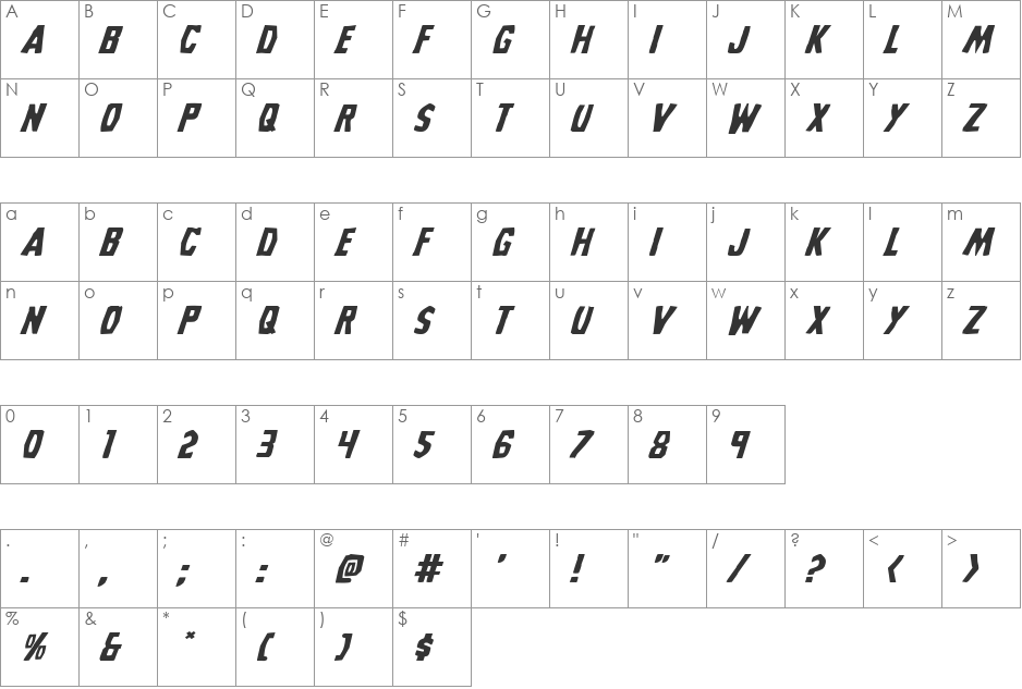 Grim Ghost Expanded Italic font character map preview