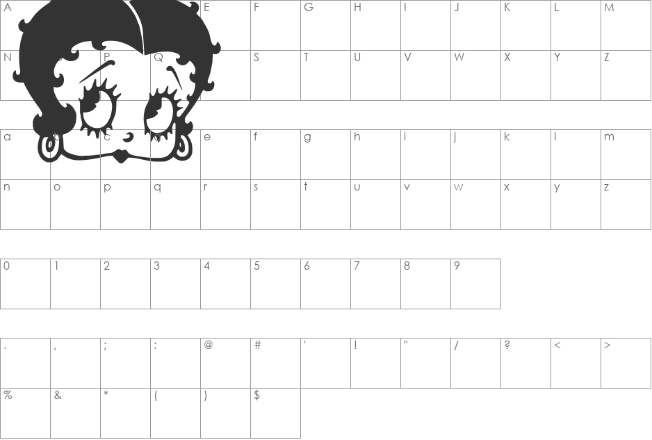 Grim Natwick Betty Boop font character map preview