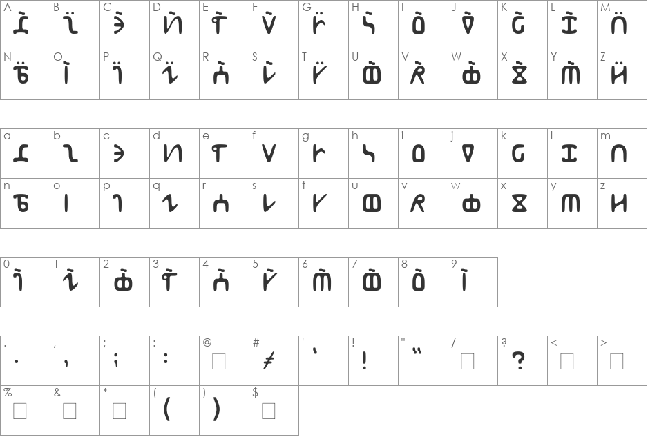 Abur font character map preview