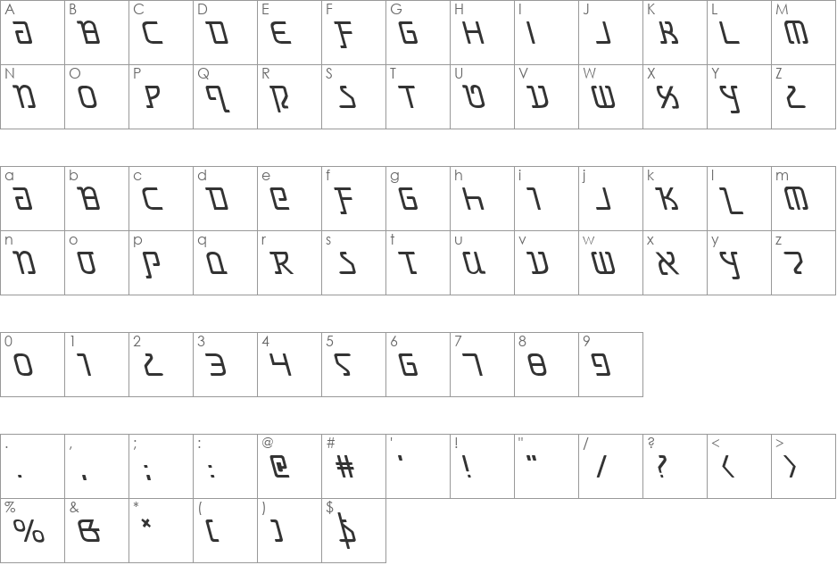 Grimlord Leftalic font character map preview